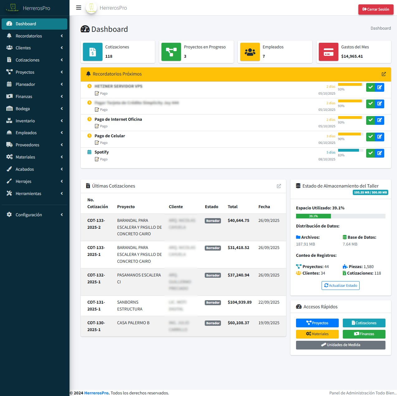 Dashboard HerrerosPro