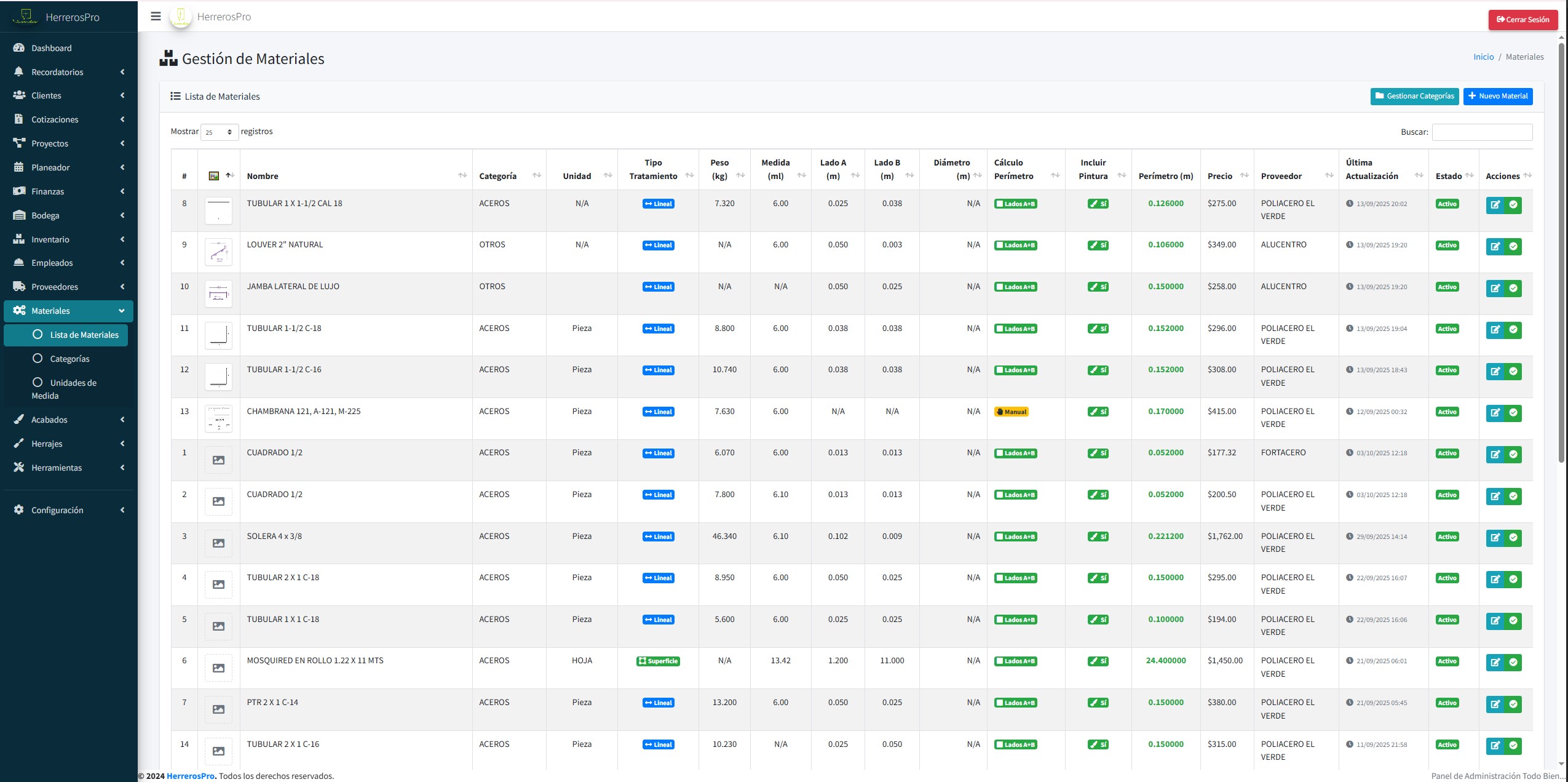 Catálogo de Materiales